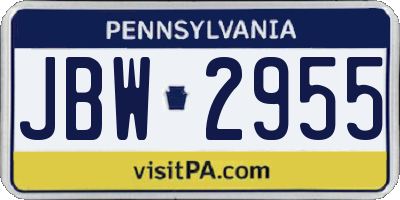 PA license plate JBW2955