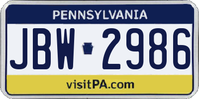 PA license plate JBW2986