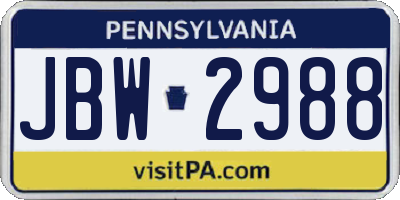 PA license plate JBW2988