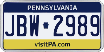 PA license plate JBW2989