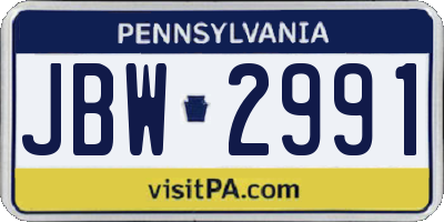 PA license plate JBW2991