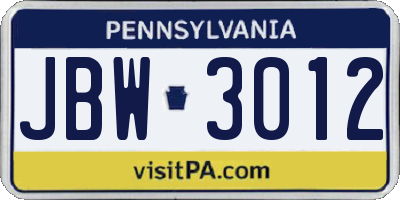 PA license plate JBW3012