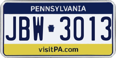 PA license plate JBW3013