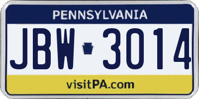 PA license plate JBW3014