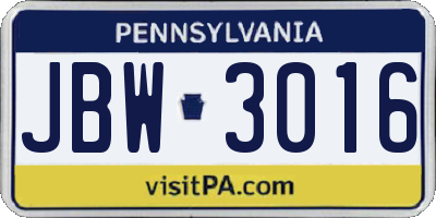 PA license plate JBW3016
