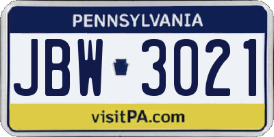 PA license plate JBW3021