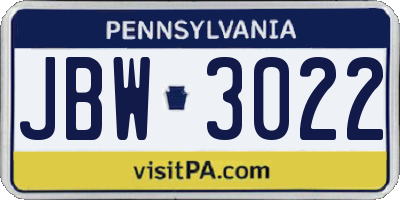 PA license plate JBW3022