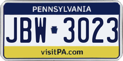 PA license plate JBW3023