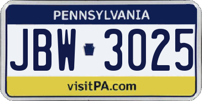 PA license plate JBW3025