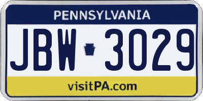PA license plate JBW3029