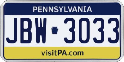PA license plate JBW3033