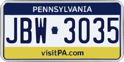 PA license plate JBW3035