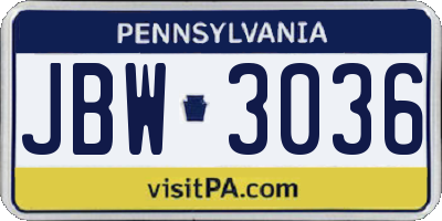 PA license plate JBW3036