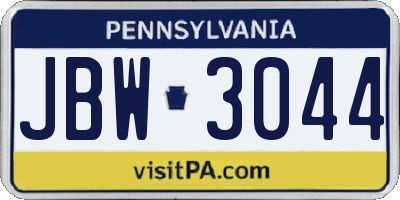 PA license plate JBW3044