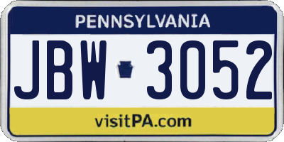 PA license plate JBW3052