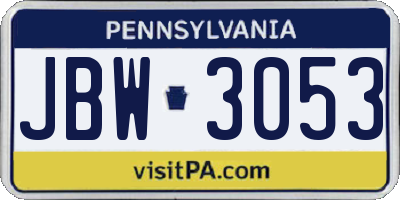 PA license plate JBW3053