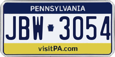 PA license plate JBW3054
