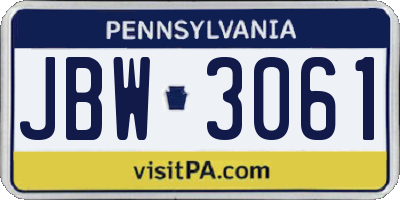 PA license plate JBW3061