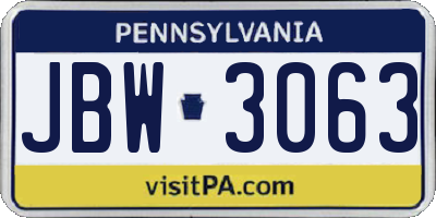 PA license plate JBW3063