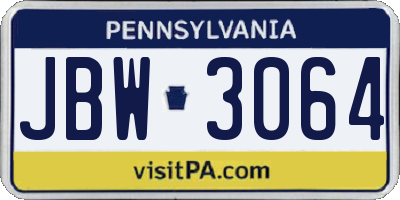 PA license plate JBW3064