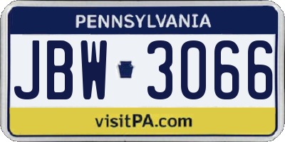PA license plate JBW3066