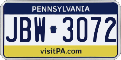 PA license plate JBW3072