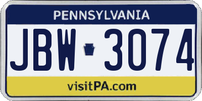 PA license plate JBW3074