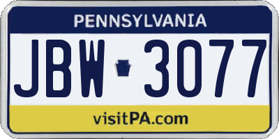 PA license plate JBW3077