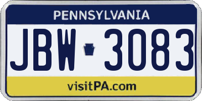 PA license plate JBW3083