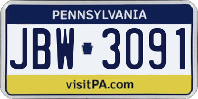 PA license plate JBW3091