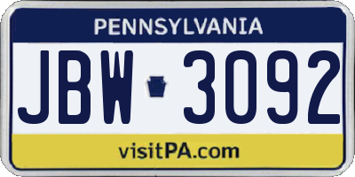 PA license plate JBW3092