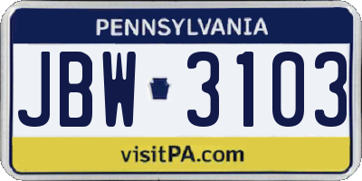 PA license plate JBW3103