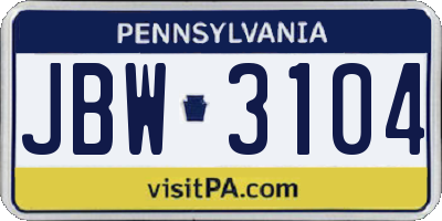 PA license plate JBW3104