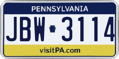 PA license plate JBW3114