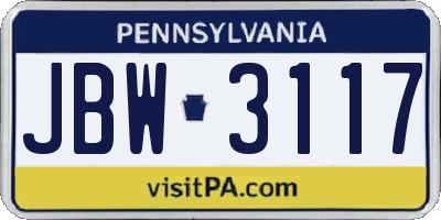 PA license plate JBW3117