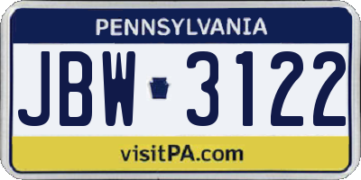 PA license plate JBW3122