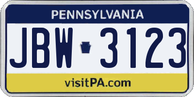 PA license plate JBW3123