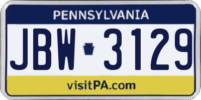 PA license plate JBW3129