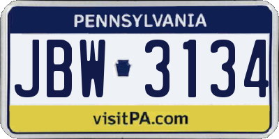 PA license plate JBW3134