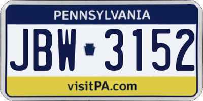 PA license plate JBW3152