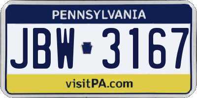 PA license plate JBW3167