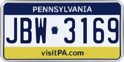 PA license plate JBW3169