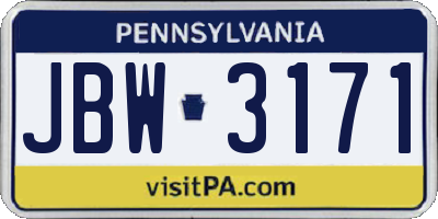 PA license plate JBW3171