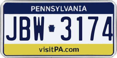 PA license plate JBW3174