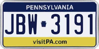 PA license plate JBW3191