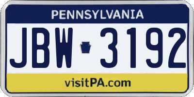 PA license plate JBW3192