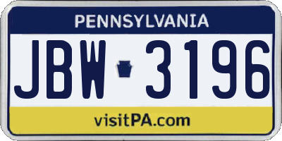 PA license plate JBW3196