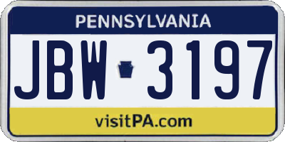 PA license plate JBW3197