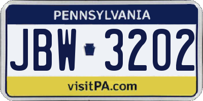 PA license plate JBW3202