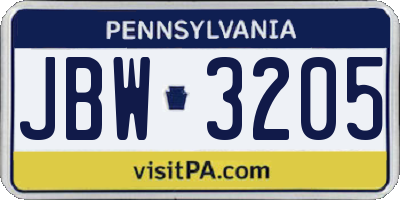 PA license plate JBW3205